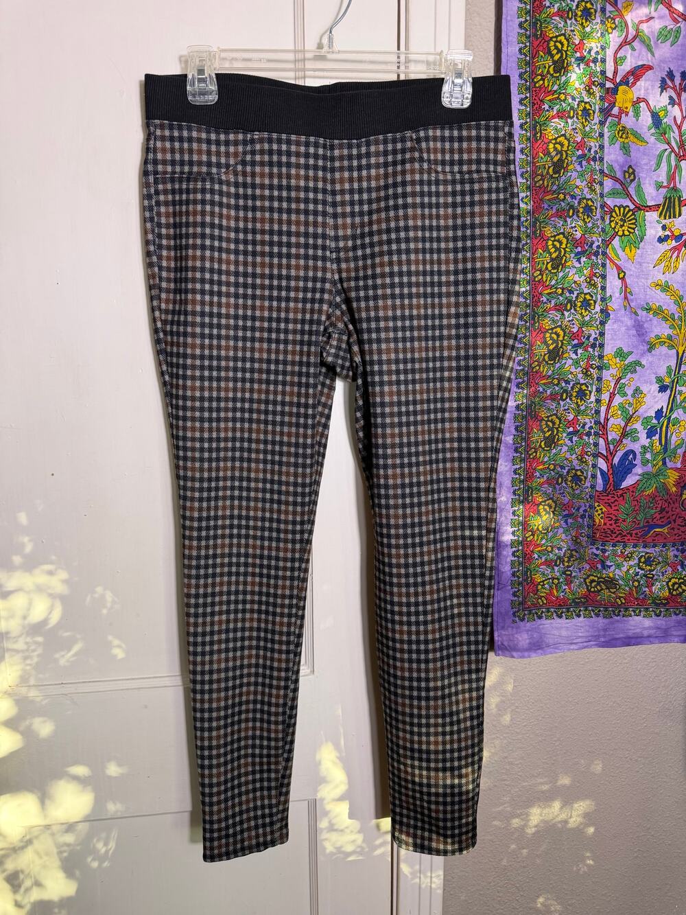 No Boundaries Brown Gray Plaid Pull On Pants - Large 11-13